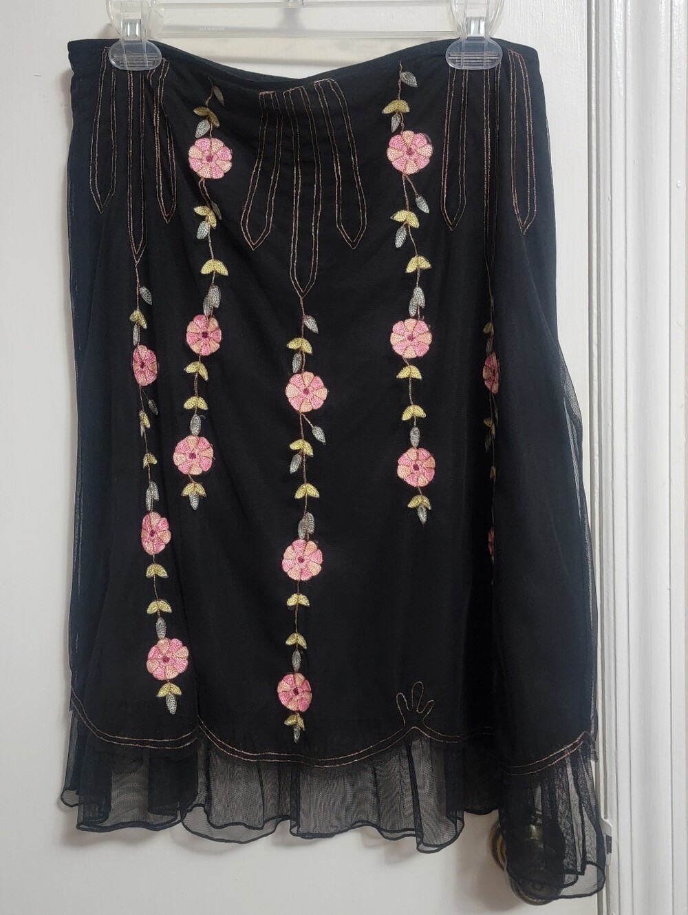 Intuitions vintage black sheer embroidered skirt